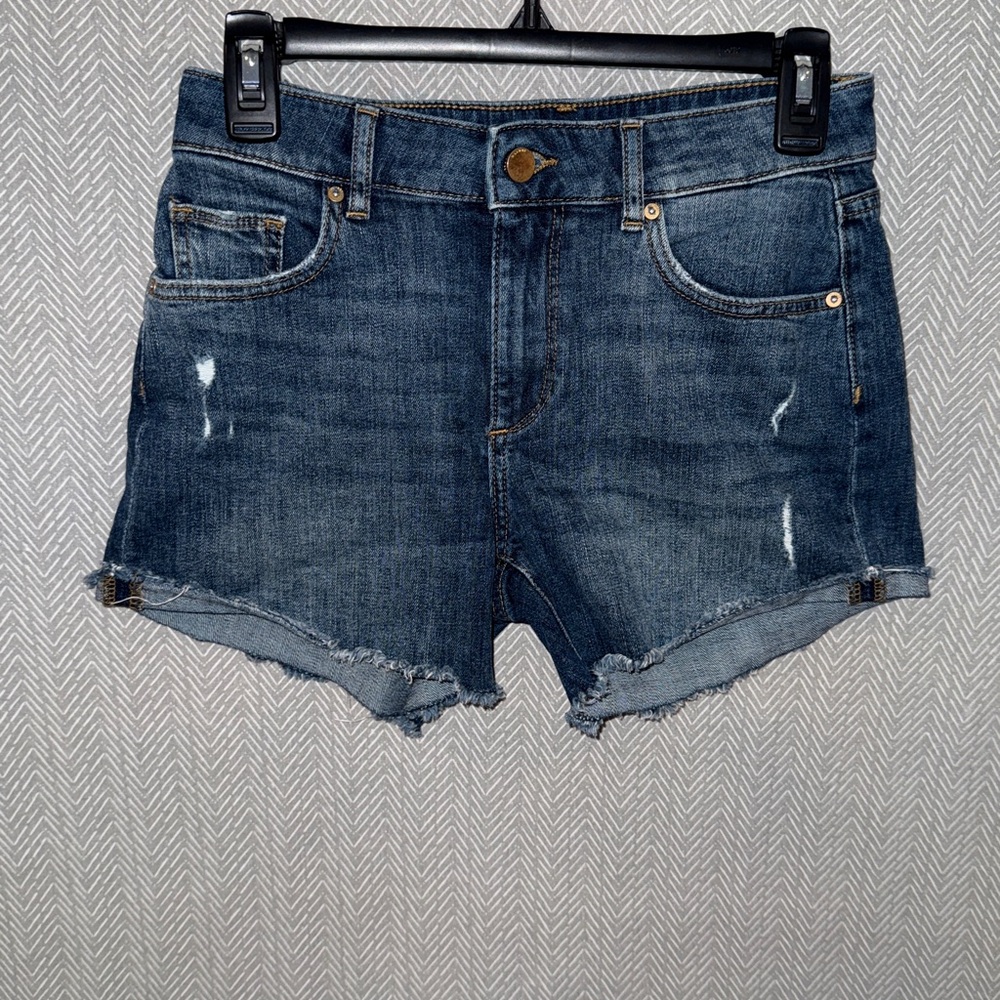 DL1961 Blue Jean Shorts with Distressed Frayed Hem
